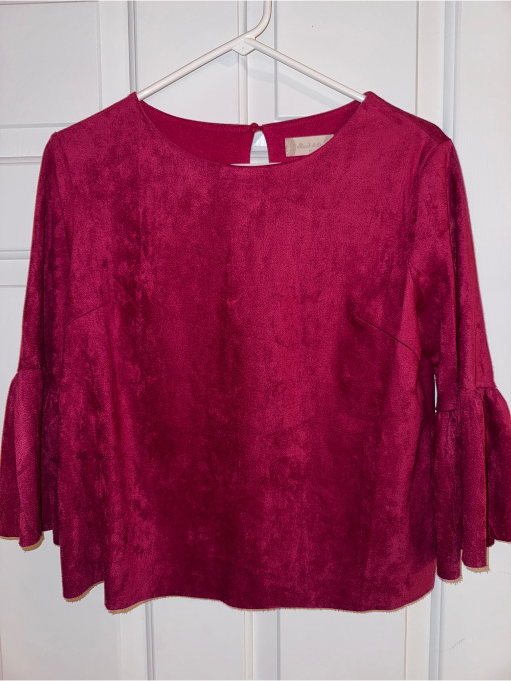 Altar'd State Suede-Look Bell Sleeve Top in Deep Berry